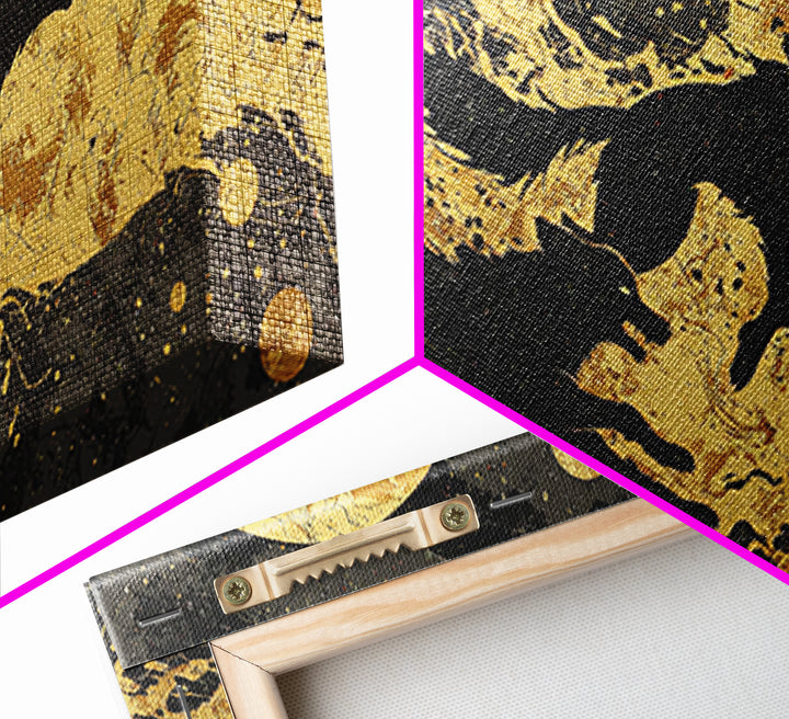 Fenrir Wolf Canvas Gold Art Norse Mythology Canvas Art, Viking Beast of Ragnarok Wall Decor for Office or Man Cave in wood frame