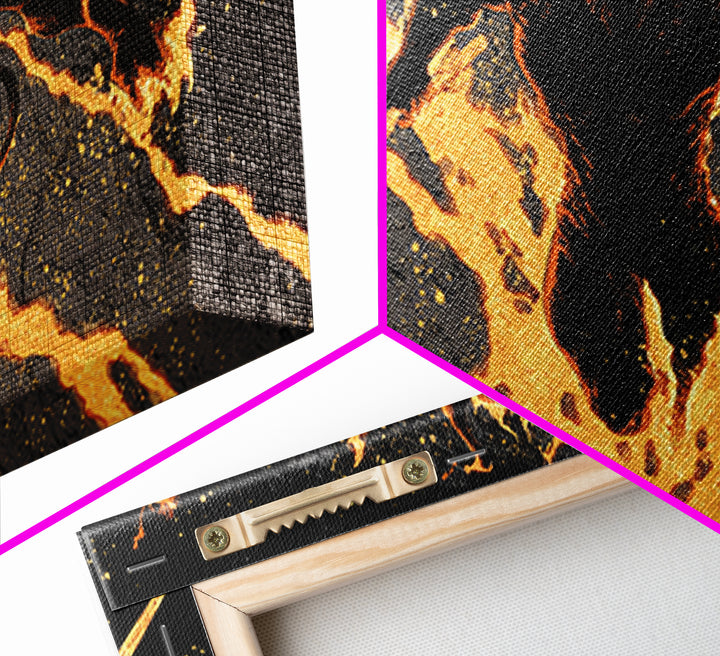 Mythical Surtur with Flaming Sword Canvas Gold Art, Viking Canvas Art Norse Decor, Man Cave Office Art, framed in handcrafted wood