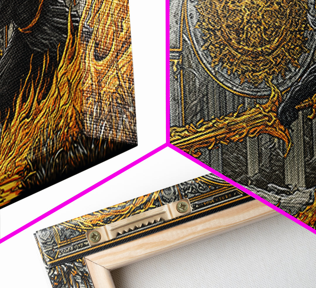 Surtur Norse Fire Giant Canvas Art, Nordic Mythology Canvas Gold Art for Office Wall or Man Cave, framed in real wood, bold Dad Gift