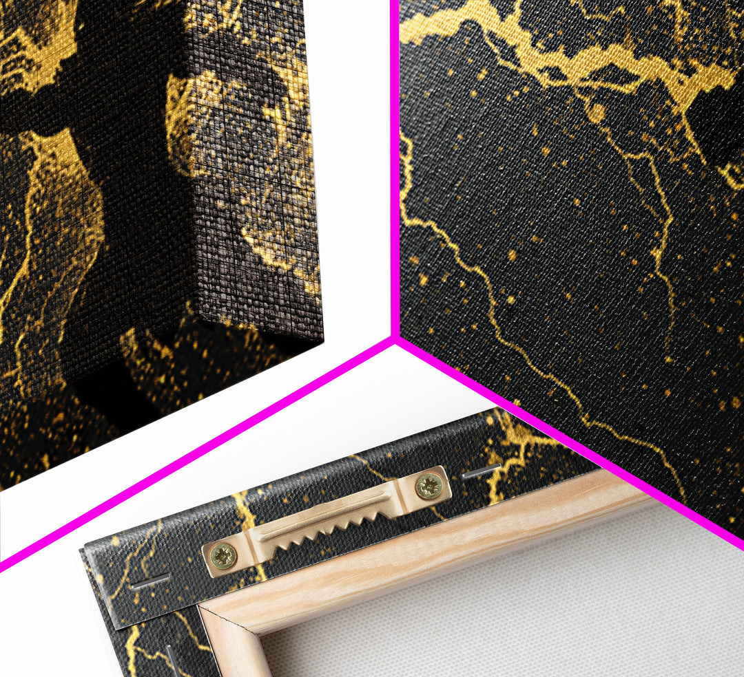 Thor God of Thunder Canvas Art, Canvas Gold Art with Lightning, Norse Mythology Wall Decor, Office Art for Men, framed in real wood