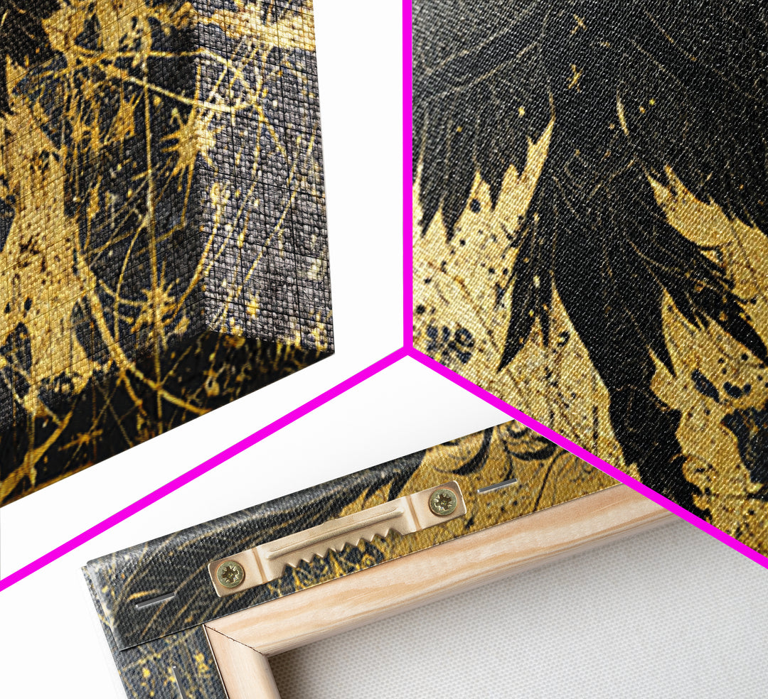 Valkyrie Canvas Gold Art Nordic Canvas Art with Real Wood Frame, Norse Mythology Warrior Wall Decor for Office or Man Cave