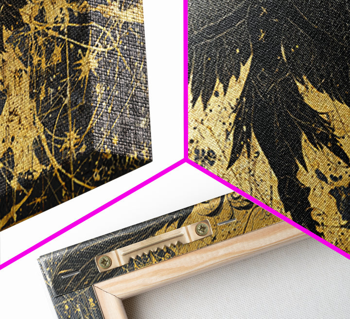 Valkyrie Canvas Gold Art Nordic Canvas Art with Real Wood Frame, Norse Mythology Warrior Wall Decor for Office or Man Cave