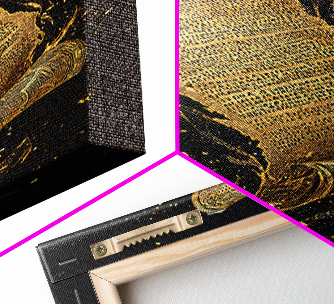 Runestone Scroll Canvas Gold Art Canvas Art | Nordic Mythology Rune Wall Art Viking Pagan Decor | Natural Wood Frame Man Cave Art