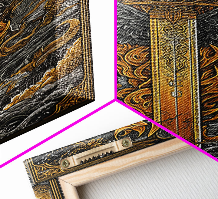 Valkyrie Sword Canvas Gold Art Canvas Art | Norse Mythology Weapon Wall Decor Viking Warrior Art | Mounted in Solid Wood Frame