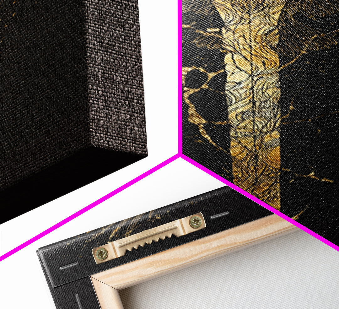 Mythic Sword of Odin Canvas Gold Art Canvas Art | Norse Viking Weapon Wall Decor Pagan Symbol | Office Art in Real Wood Framing