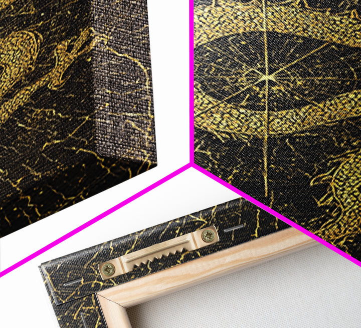 Dragon of Midgard Canvas Gold Art Canvas Art | Norse Mythology Serpent Jormungandr Wall Decor | Office Art with Real Wood Frame