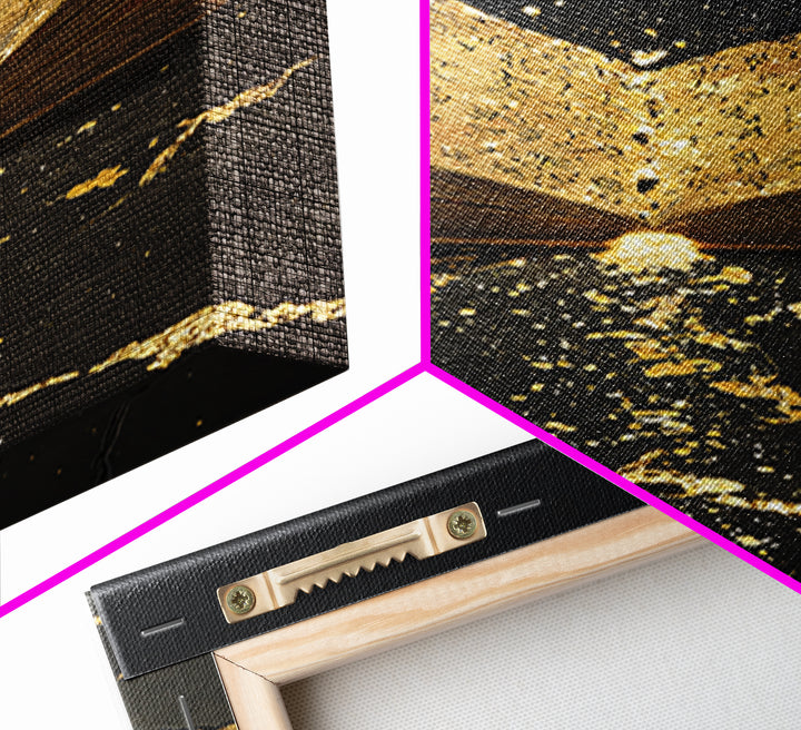 Ancient Rune Book Canvas Gold Art Canvas Art | Norse Mythology Viking Decor for Office Art or Man Cave | Natural Wood Framing