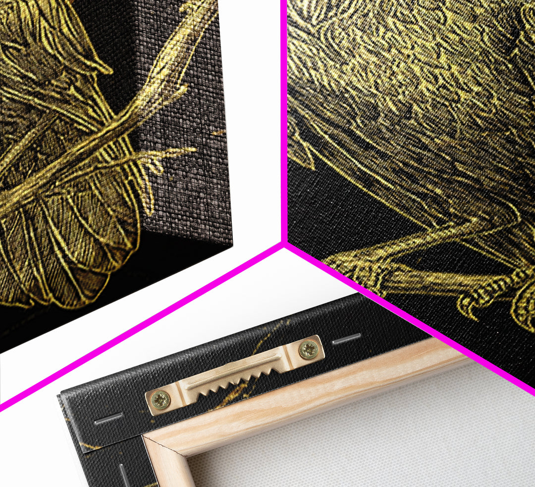 Raven Canvas Gold Art Wall Decor, Huginn and Muninn Inspired Norse Mythology Canvas Art for Office or Man Cave, in real wood frame