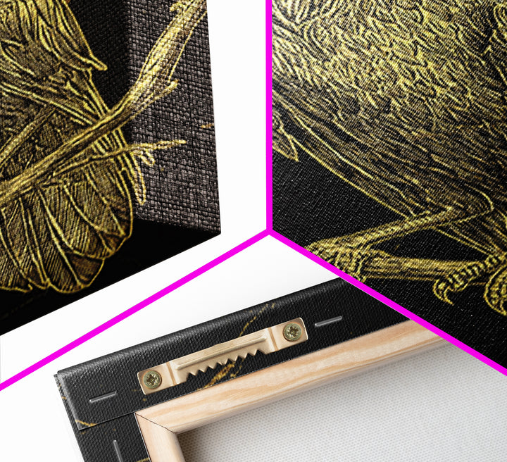 Raven Canvas Gold Art Wall Decor, Huginn and Muninn Inspired Norse Mythology Canvas Art for Office or Man Cave, in real wood frame