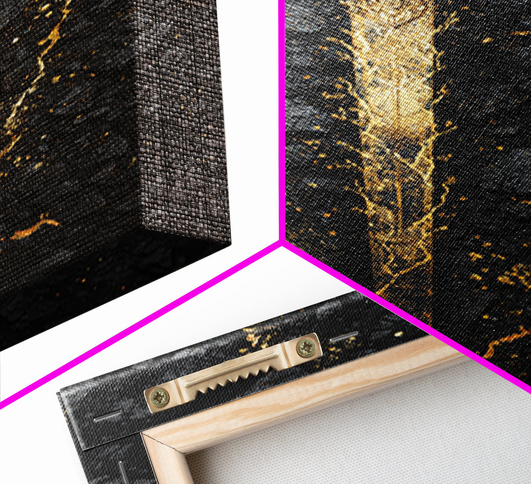 Ancient Viking Sword Canvas Gold Art Canvas Art | Norse Mythology Weapon Wall Decor Office Art Dad Gift | Mounted in Natural Wood