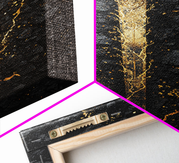 Ancient Viking Sword Canvas Gold Art Canvas Art | Norse Mythology Weapon Wall Decor Office Art Dad Gift | Mounted in Natural Wood