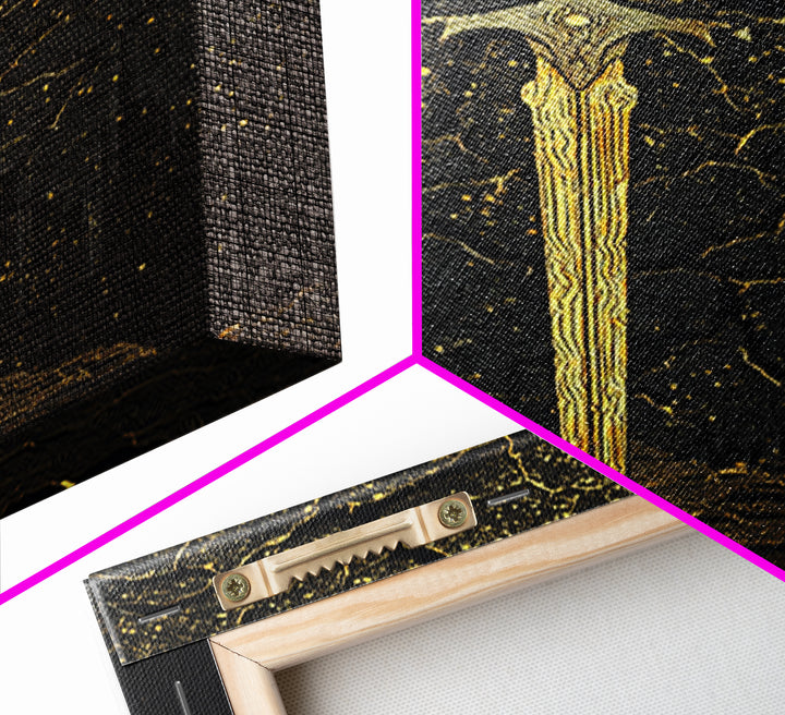 Cracked Earth Viking Blade Canvas Gold Art Canvas Art | Norse Mythology Wall Decor for Office or Man Cave | Framed with Real Wood