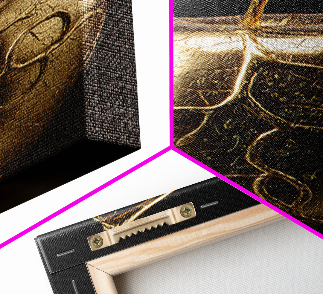 Valkyrie Dagger Canvas Gold Art Canvas Art | Norse Mythology Weapon Wall Decor for Man Cave or Office | Mounted in Real Wood Frame