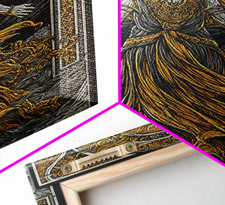 Goddess Freyja Canvas Gold Art Canvas Art | Norse Mythology Divine Feminine Wall Decor | Man Cave or Office Art in Wood Frame