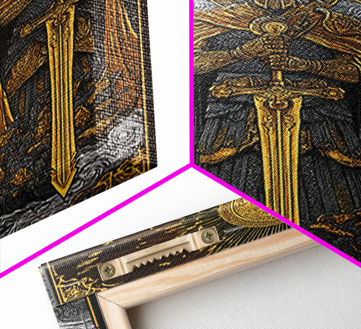 Brokkr and Sindri Canvas Gold Art Canvas Art – Dwarven Blacksmiths Norse Mythology Wall Decor, Office or Man Cave Gift, wood frame