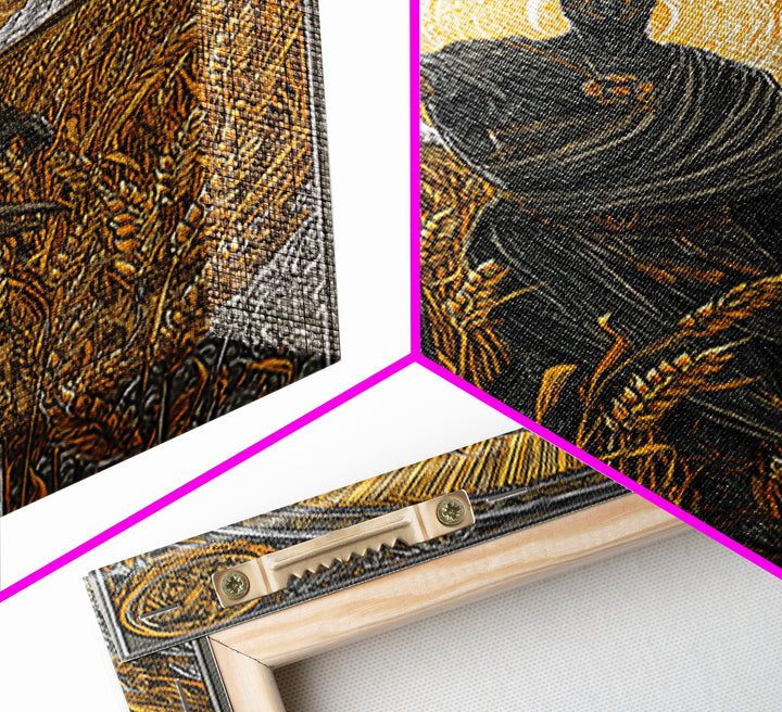 Norse God Frey Canvas Gold Art Canvas Art, Nordic Mythology Wall Decor, framed in real wood, Viking Office Wall Art, Unique Dad Gift