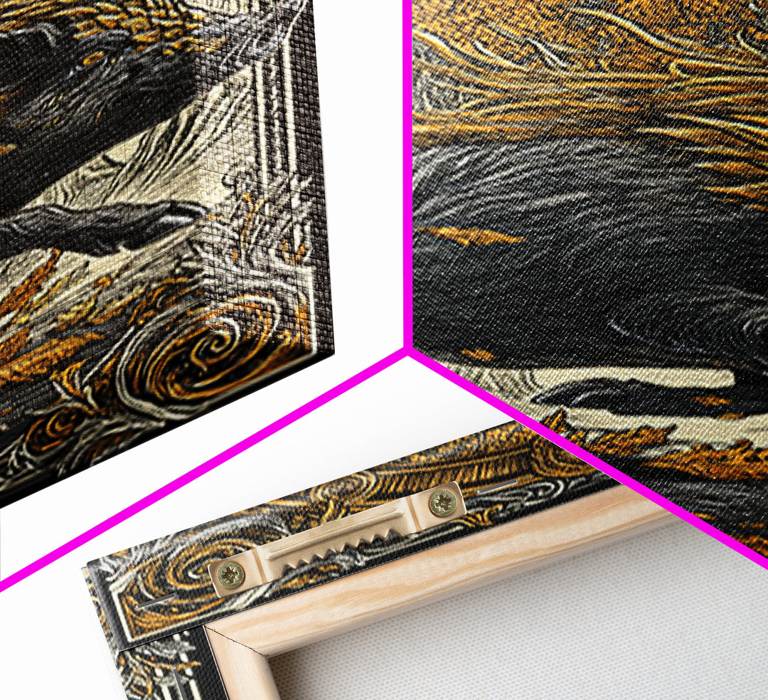 Norse Boar Gullinbursti Canvas Gold Art Canvas Art Viking Wall Decor Nordic Mythology Gift Dad Office Art framed in solid wood