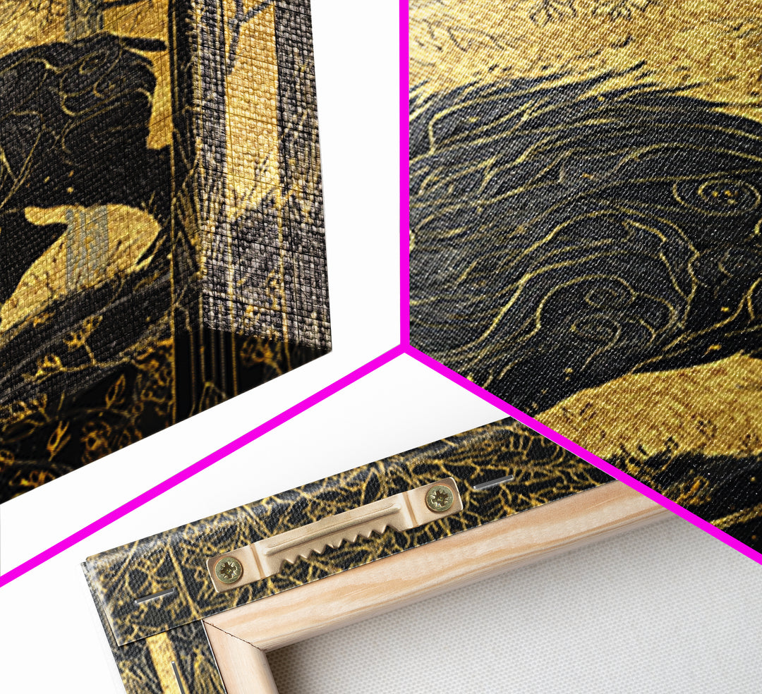 Gullinbursti Boar Norse Mythology Print Canvas Gold Art Canvas Art Nordic Wall Decor Viking Man Cave Art with real wood frame