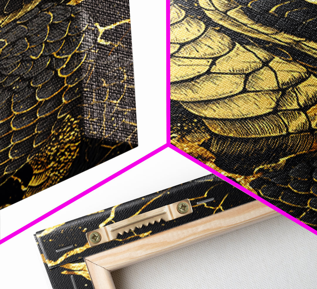 Jormungandr Midgard Serpent Canvas Gold Art Canvas Art Viking Mythology Wall Decor Nordic Office Man Cave Gift with wood frame