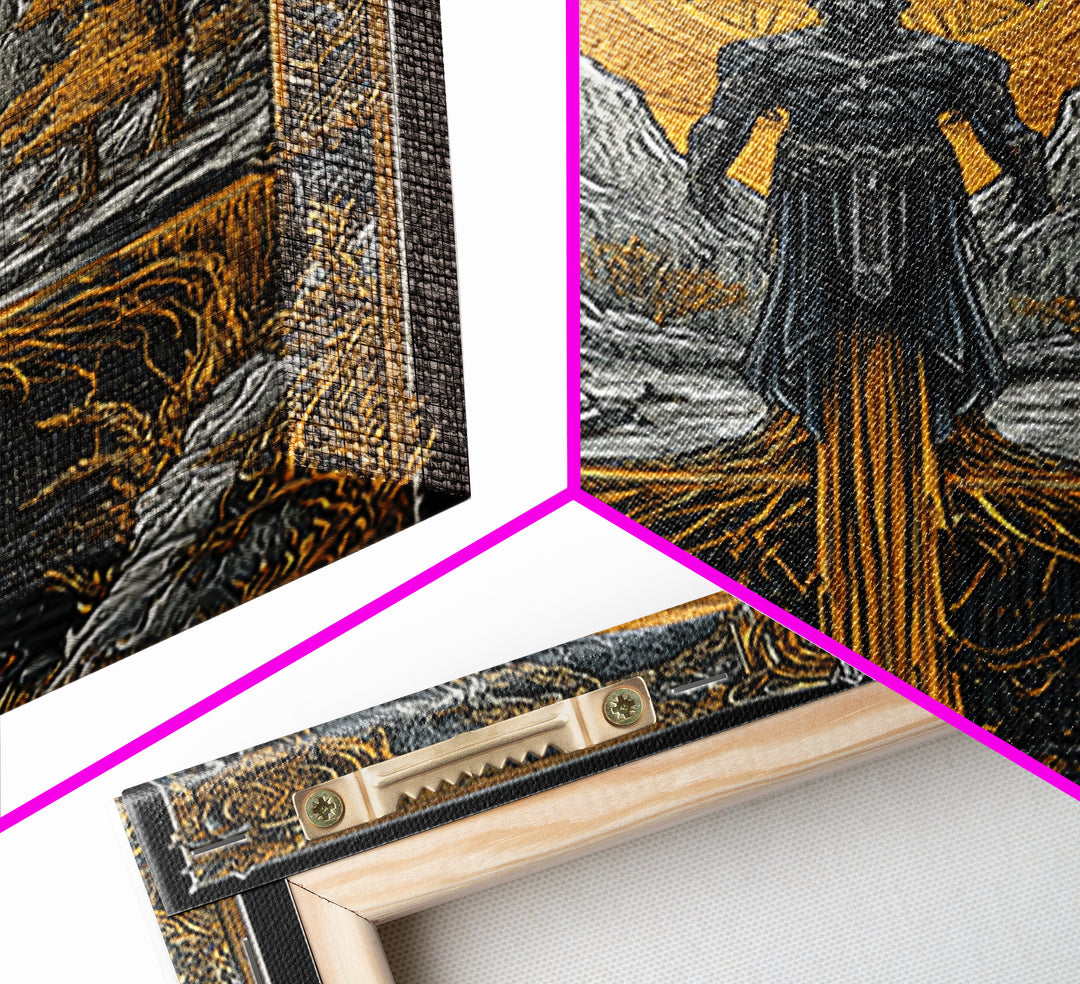 Nordic Loki Canvas Gold Art Canvas Art | Viking God of Mischief Wall Decor | Norse Office Art Gift in real wood frame