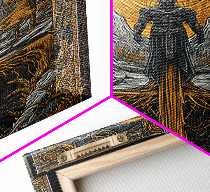 Nordic Loki Canvas Gold Art Canvas Art | Viking God of Mischief Wall Decor | Norse Office Art Gift in real wood frame