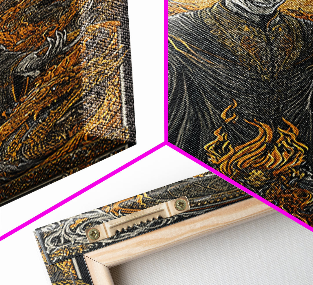 Loki Mythology Canvas Gold Art Canvas Art | Norse Trickster God Viking Decor | Office Wall Art framed with wood