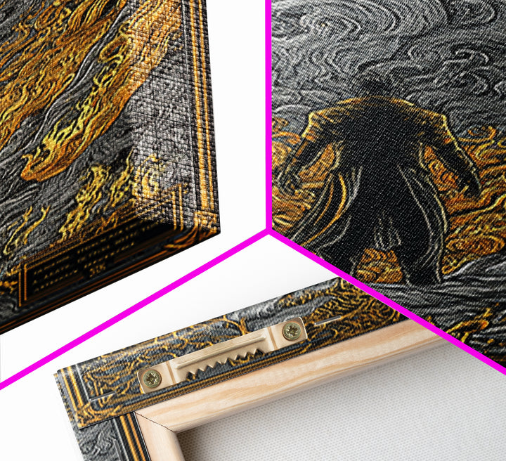 Canvas Gold Art Loki Norse God Canvas Art | Viking Wall Decor | Nordic Mythology Office Art Gift in natural wood frame