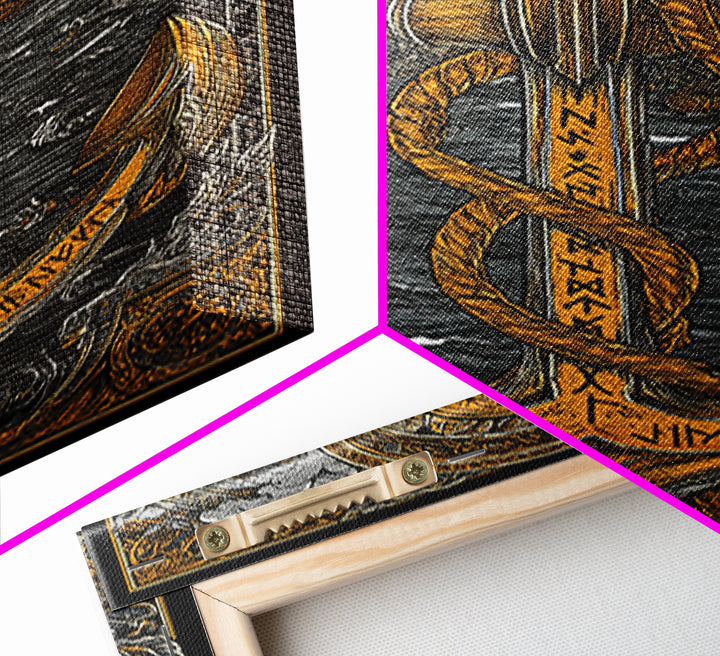 Viking Anchor Canvas Gold Art Canvas Art Nordic Mythology Wall Art for Man Cave, Office Decor with handcrafted wood frame