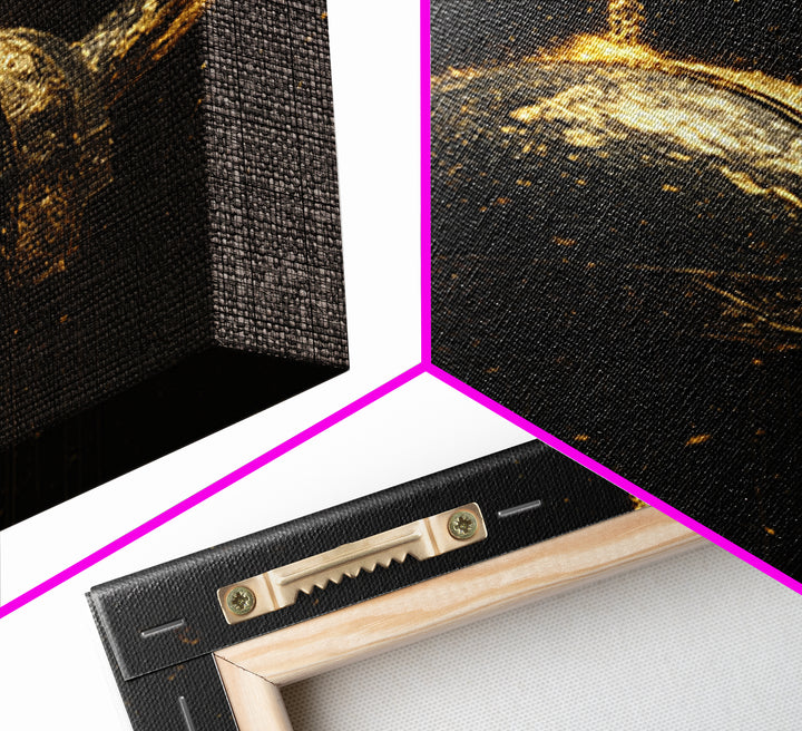 Viking Horned Helmet Canvas Gold Art Canvas Art – Nordic Mythology Man Cave Decor, Bold Office Art framed in genuine real wood