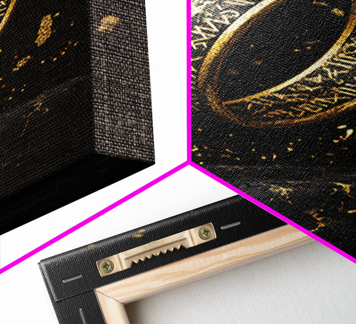 Viking Rune Ring Canvas Gold Art Canvas Art – Nordic Mythology Office Wall Art, Norse Man Cave Decor with handcrafted real wood frame
