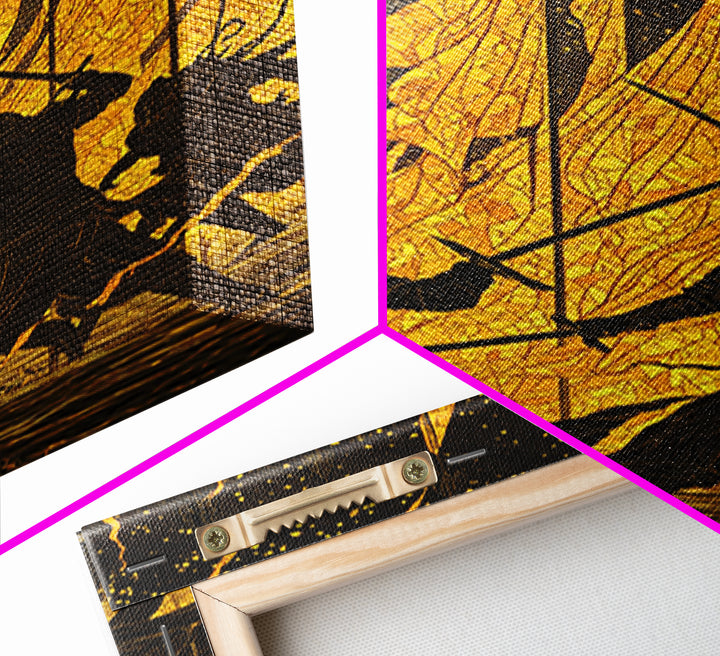 Warriors Clash in Fiery Nordic Battle Canvas Gold Art, Viking Combat Canvas Art framed with real wood, Man Cave Office Wall Accent