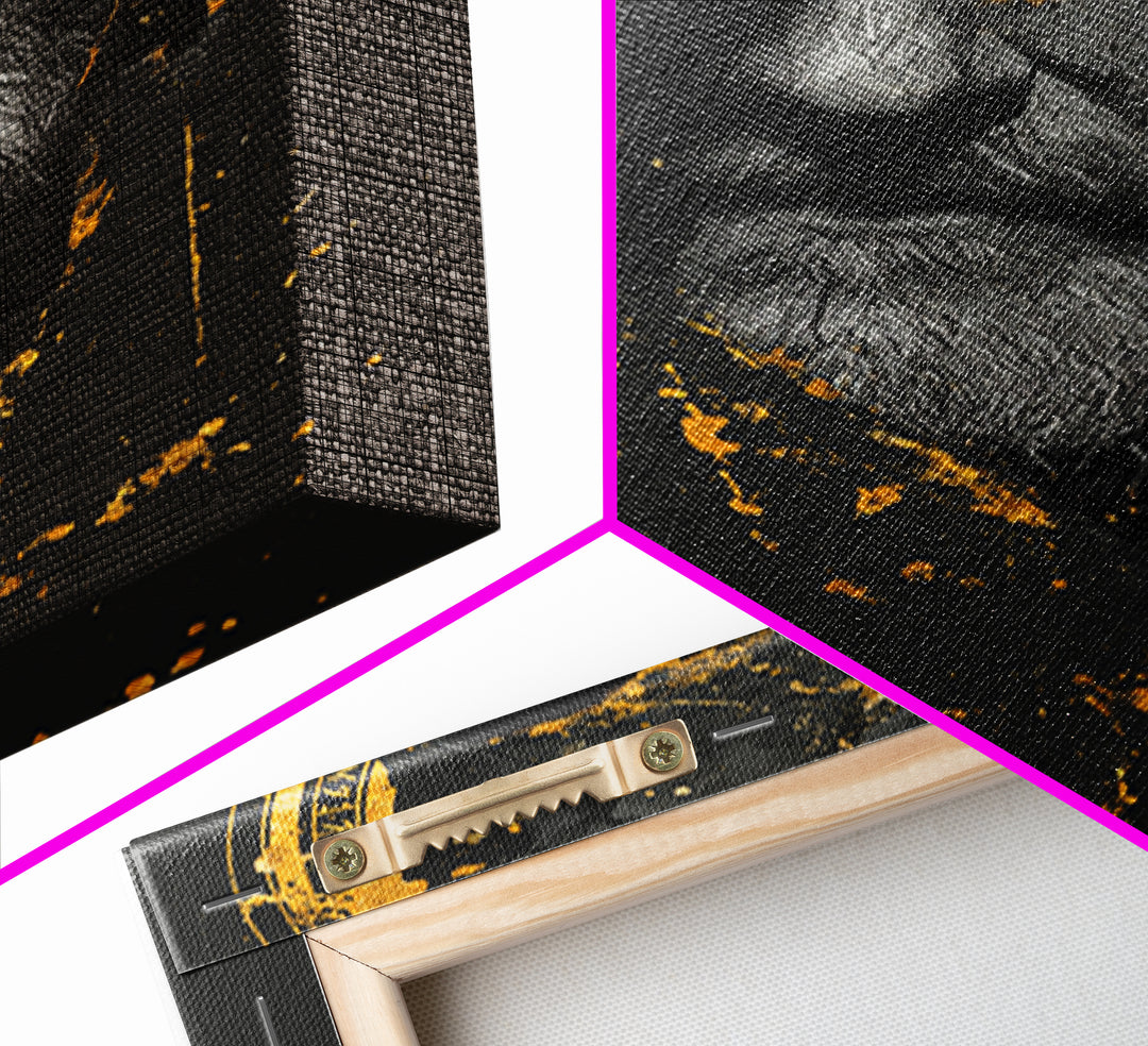 Odin Canvas Gold Art Norse God Portrait, Viking Mythology Canvas Art with real wood frame, masculine Nordic wall art for man cave