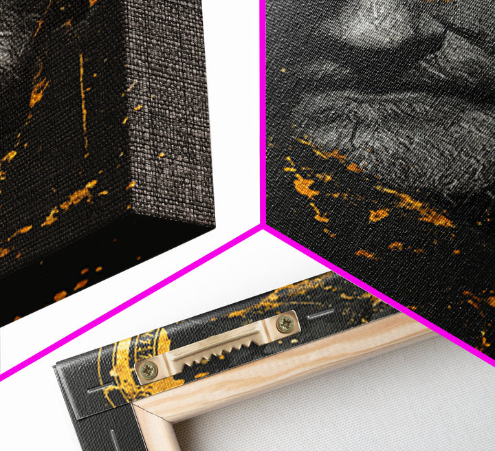 Odin Canvas Gold Art Norse God Portrait, Viking Mythology Canvas Art with real wood frame, masculine Nordic wall art for man cave