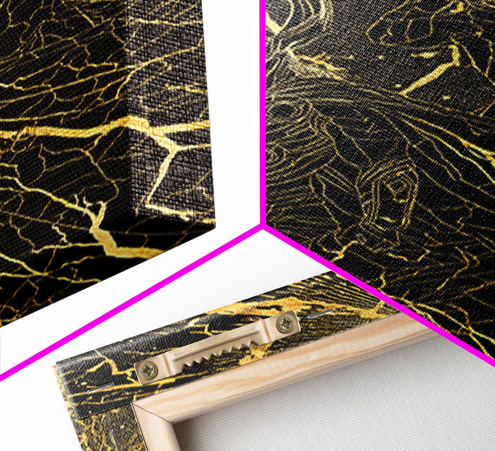 Ragnarok Norse Mythology Wall Decor, Canvas Gold Art and Canvas Art with Thor and Loki, Viking Battle Design framed in real wood