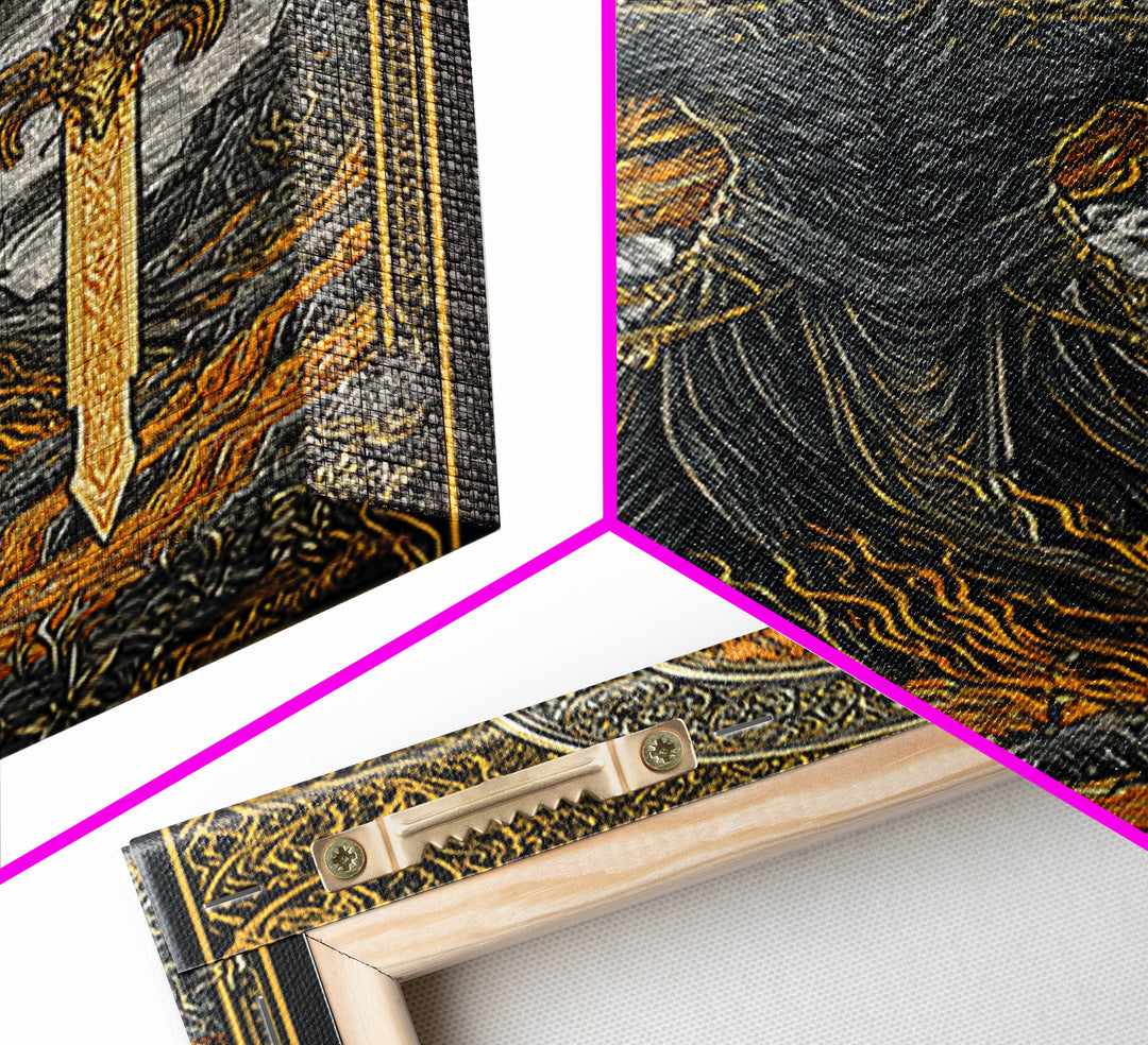 Surtur Fire Giant Norse Mythology Canvas Gold Art Viking Canvas Art Dad Gift Office Wall Decor framed with natural real wood