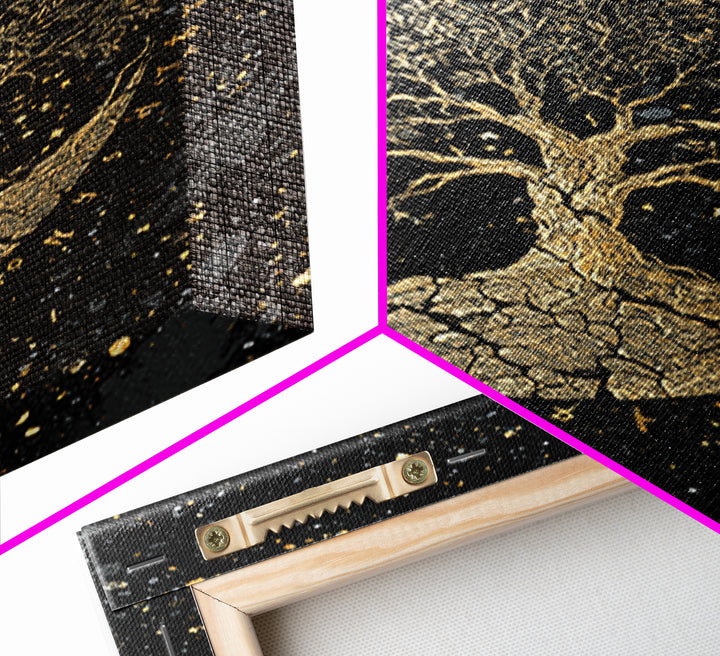 Yggdrasil World Tree Canvas Art Canvas Gold Art Norse Mythology Viking Decor Office Art Man Cave framed in handcrafted real wood