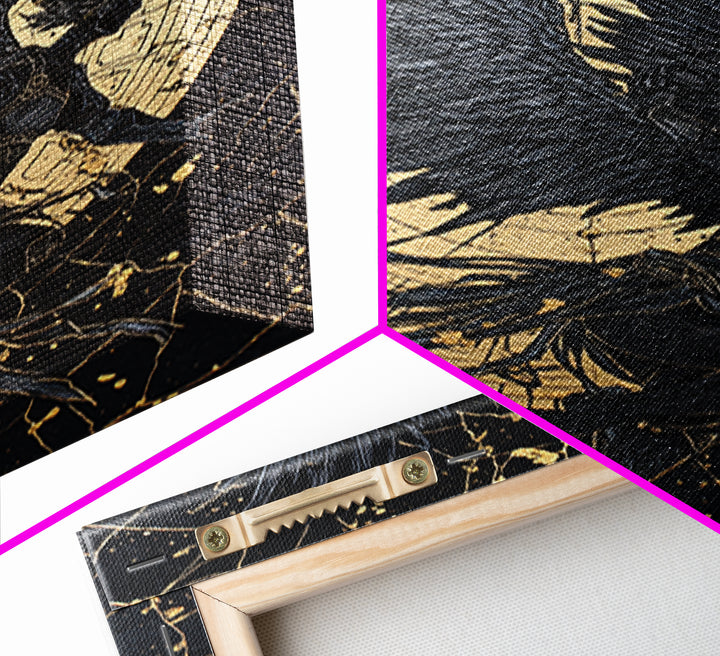 Golden Valkyrie Canvas Gold Art Canvas Art, Norse Mythology Female Warrior Wall Art for Man Cave Office Decor, in real wood frame