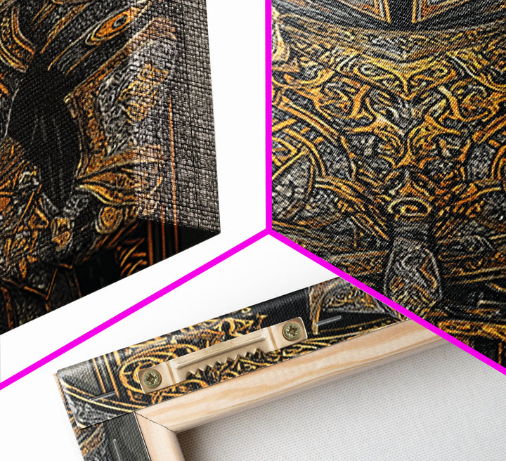 Nordic Knight Armor Canvas Gold Art, Mythology Canvas Art Perfect for Man Cave Wall Decor, framed with handcrafted real wood