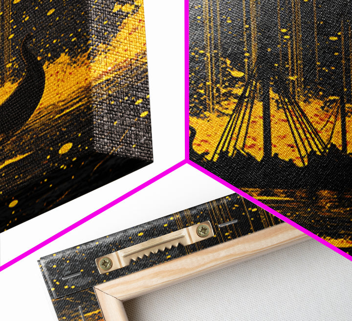 Nordic Longship Ocean Voyage Canvas Gold Art Canvas Art Viking Decor for Men’s Office or Den Framed in Solid Wood Handmade