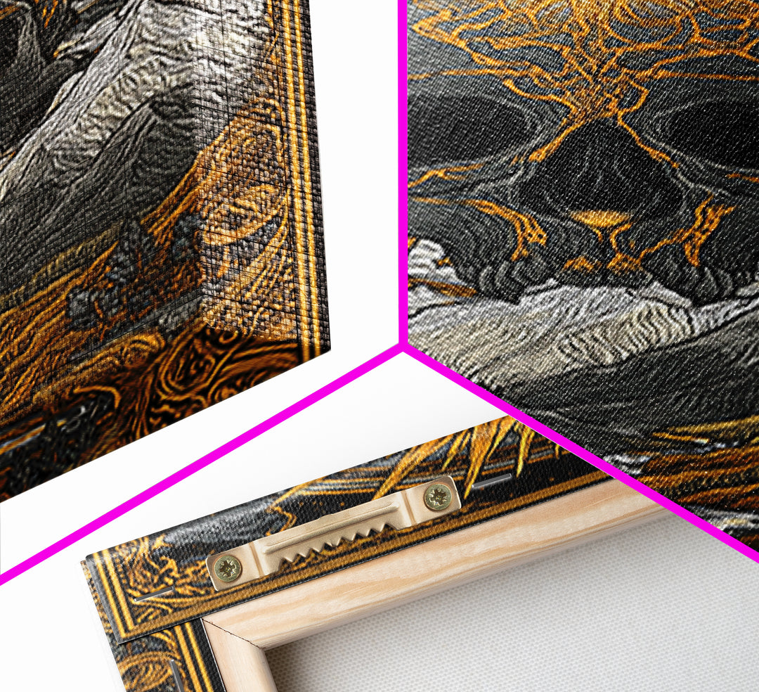 Viking Mythology Ymir Canvas Gold Art Canvas Art | Norse Creation Giant Wall Decor with Real Wood Frame | Unique Dad Gift or Office Art