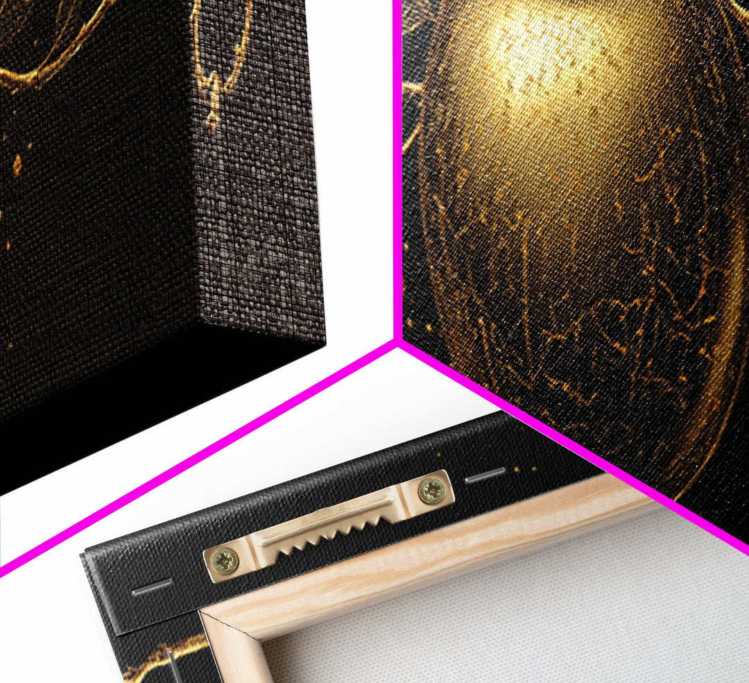Golden Apple of Idunn Canvas Gold Art Norse Mythology Canvas Art Viking Decor framed in real wood, Unique Nordic Office Art