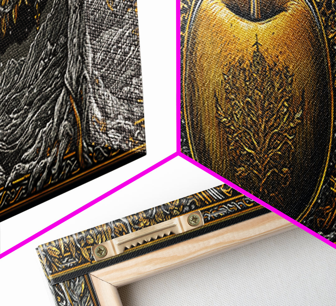 Norse Garden of Idunn Canvas Gold Art Viking Mythology Canvas Art Nordic Apple Decor with real wood frame, Man Cave Wall Art