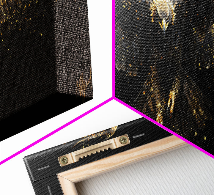 Golden Eagle Canvas Gold Art Norse Mythology Canvas Art Odin’s Bird Decor with real wood frame, Nordic Viking Man Cave Gift