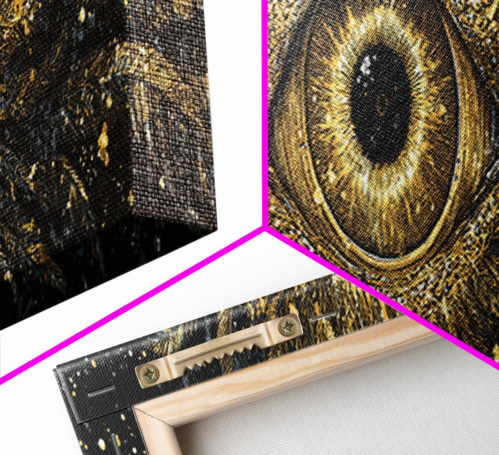 Odin’s All-Seeing Eye Canvas Gold Art Nordic Wall Decor Canvas Art for Office or Man Cave, framed in natural wood