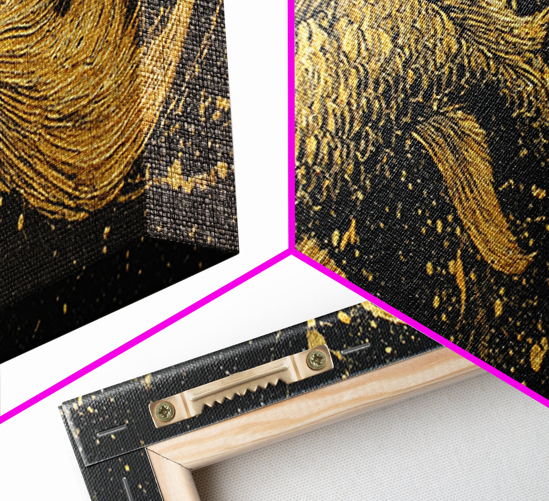 Koi Fish Canvas Gold Art Japanese Nordic Fusion Wall Art Canvas Art with real wood frame, great Viking Dad Gift or Office