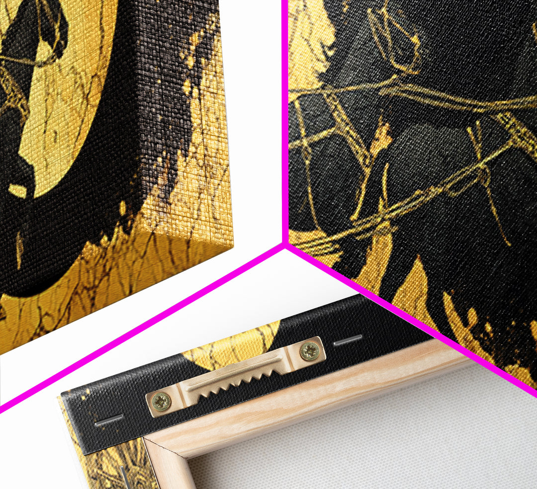 Sol’s Chariot Horses Canvas Gold Art Norse Mythology Canvas Art Wall Decor with wood frame, Viking Office or Man Cave