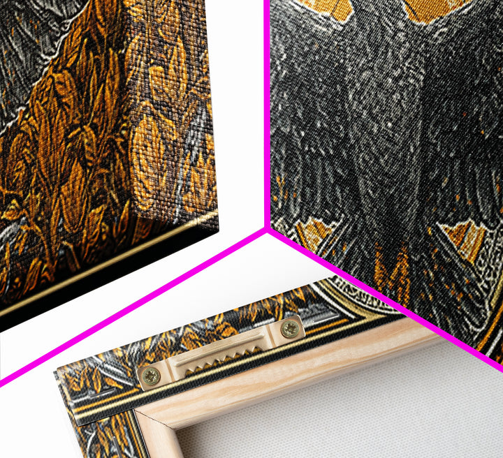 Odin’s Eagle Canvas Gold Art, Norse Mythology Canvas Art framed in real wood, Nordic Office Wall Decor, Viking Man Cave Gift