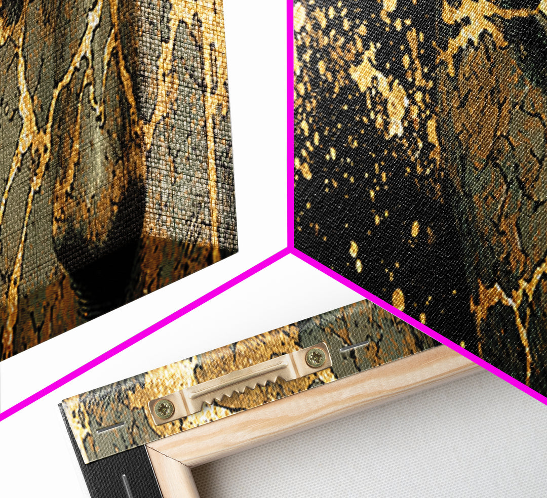 Canvas Art Canvas Gold Broken Face Nordic Mask, Norse Mythology Office or Man Cave Art, Viking Decor with natural wood frame