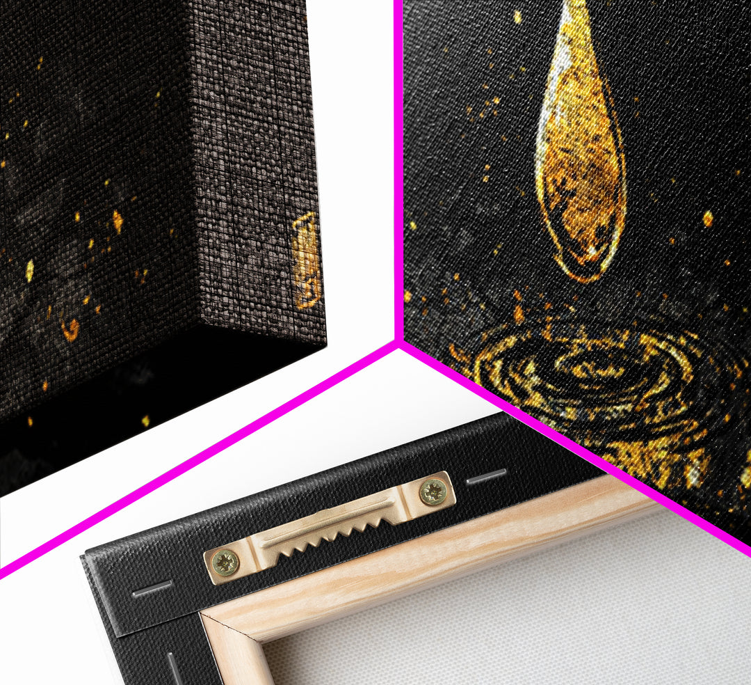 Odin’s Golden Tear Canvas Gold Art, Norse Mythology Inspired Canvas Art Wall Decor, Viking Office Accent framed in wood