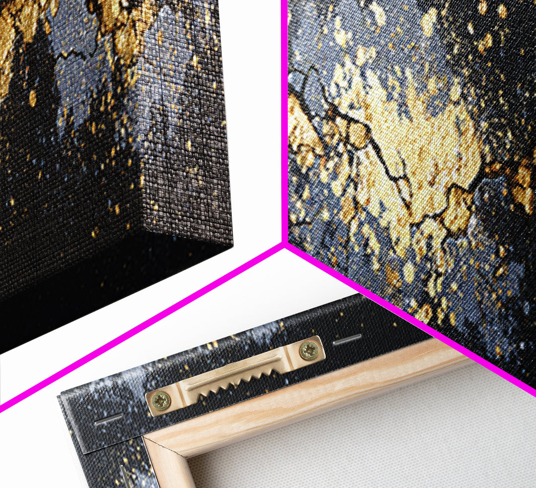 Cracked Stone Nordic Wall Canvas Gold Art Canvas Art, Viking Mythology Office Art Man Cave Decor, with real wood frame
